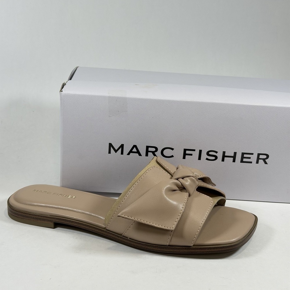 Marc Fisher Size-8M Women's Finey Light Natural Flat Sandal Beige